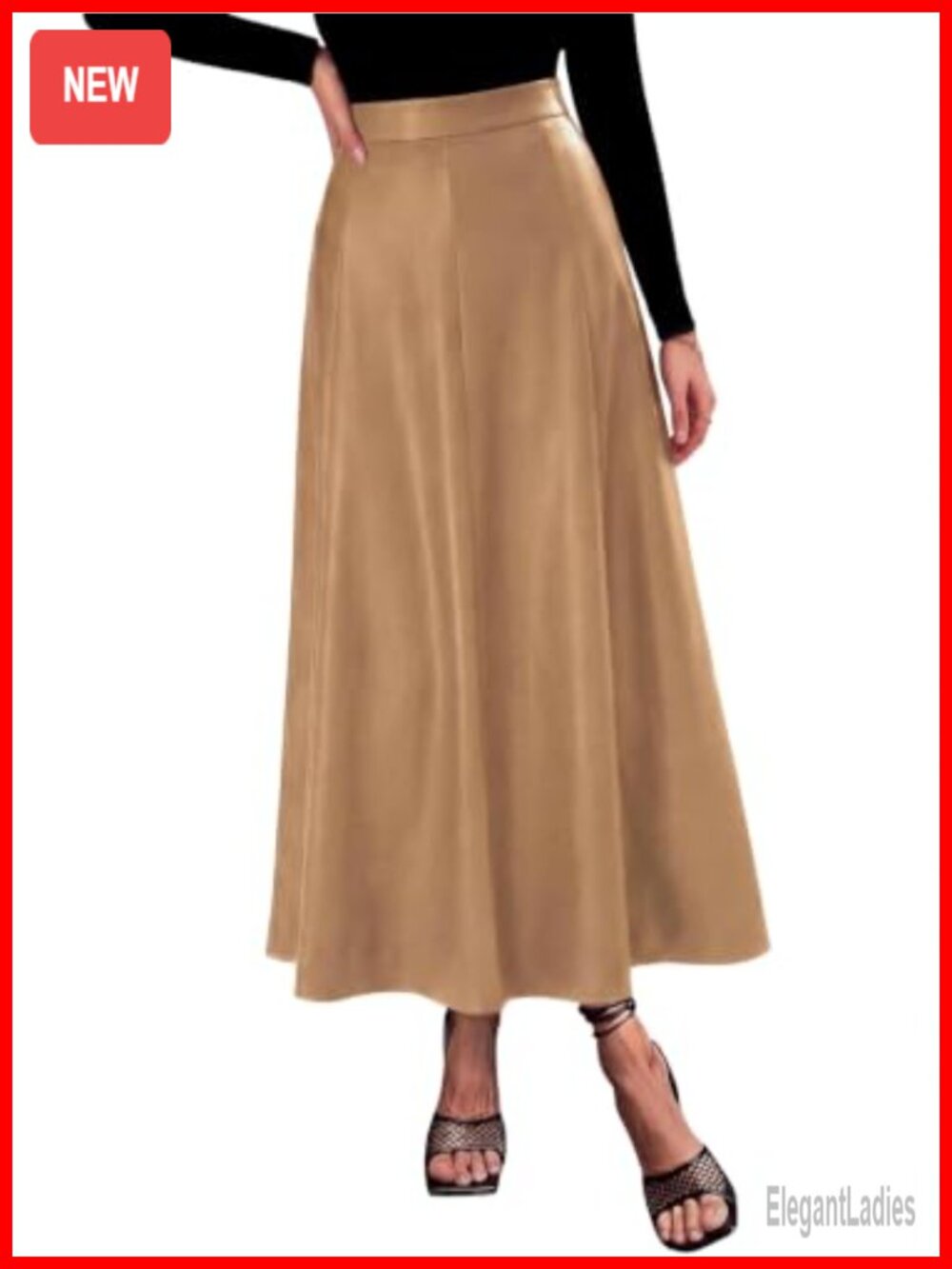 Faux Leather High Waisted A-Line Midi Skirt Pleated Flowy Business Casual